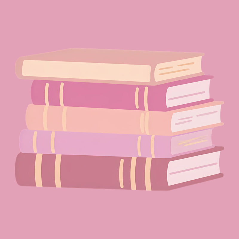 Illustration for the Find Their Candle book lover collection featuring stacked books and text for book lover candles, gifts for readers and cosy reading moments.