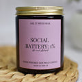 Funny introvert candle gift Social Battery 1%, soy wax candle in amber jar, cosy night candle for home, handmade UK gift idea